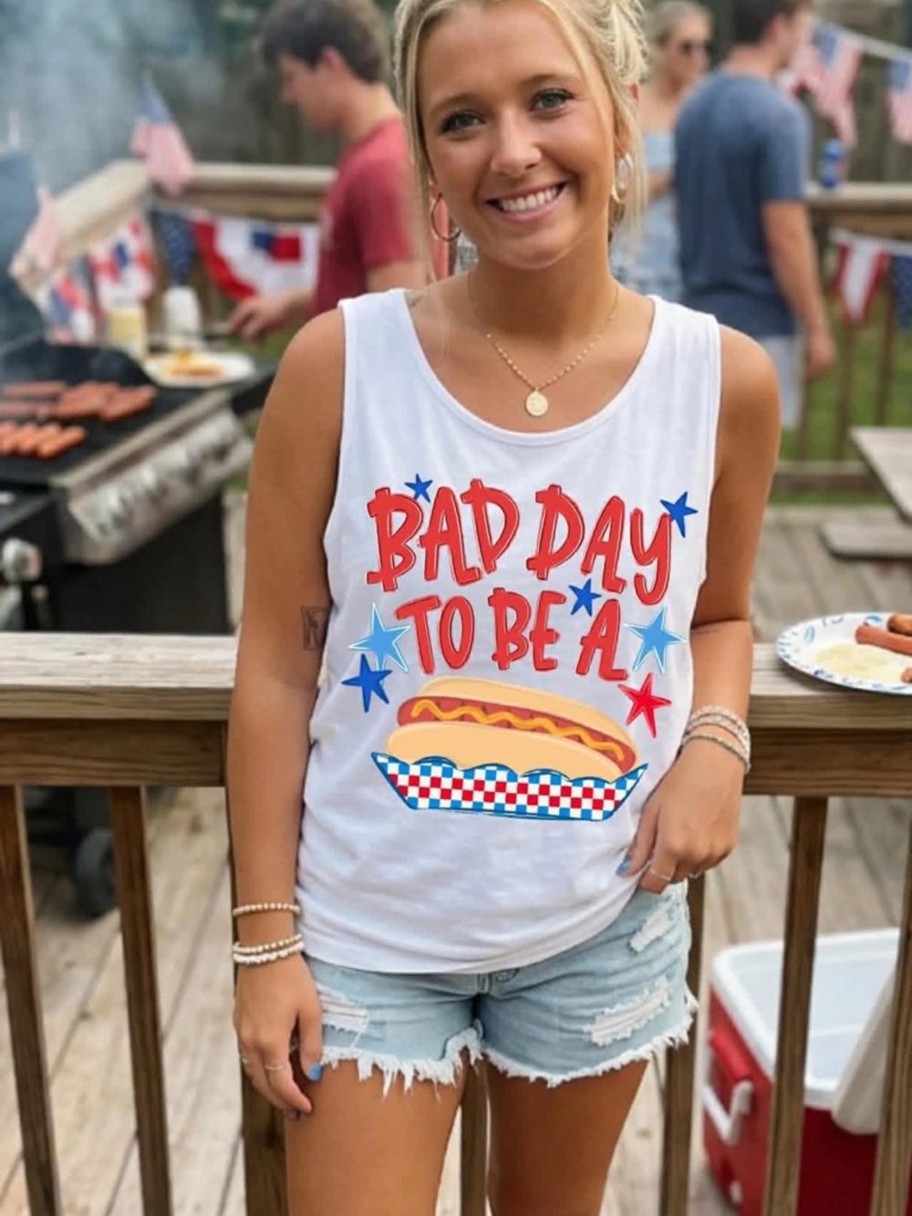 White Graphic Tank Top Comfort Colors  "Bad Day to Be a Hot Dog” Small-XL